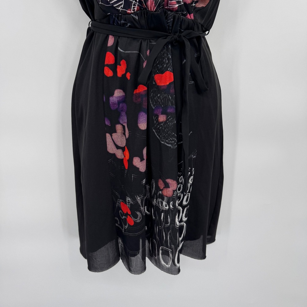 Desigual Black Abstract Graphic Print Mesh Overlay Womens Medium Belt Grunge - Picture 4 of 11